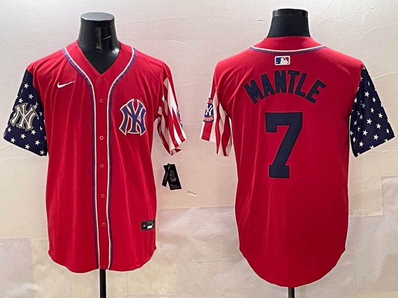 Men New York Yankees 7 Mantle Red a generation of national flags Jointly Name 2025 Nike MLB Jersey style 6